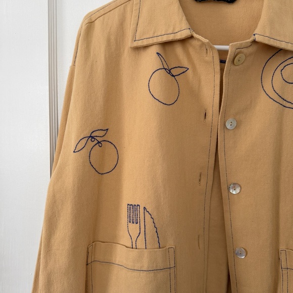 Zara Yellow Blue Embroidered Chore Buttoned Jacket - Picture 4 of 5